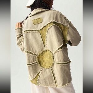 Flower jacket shacket button down long sleeve collar green floral NWT distressed